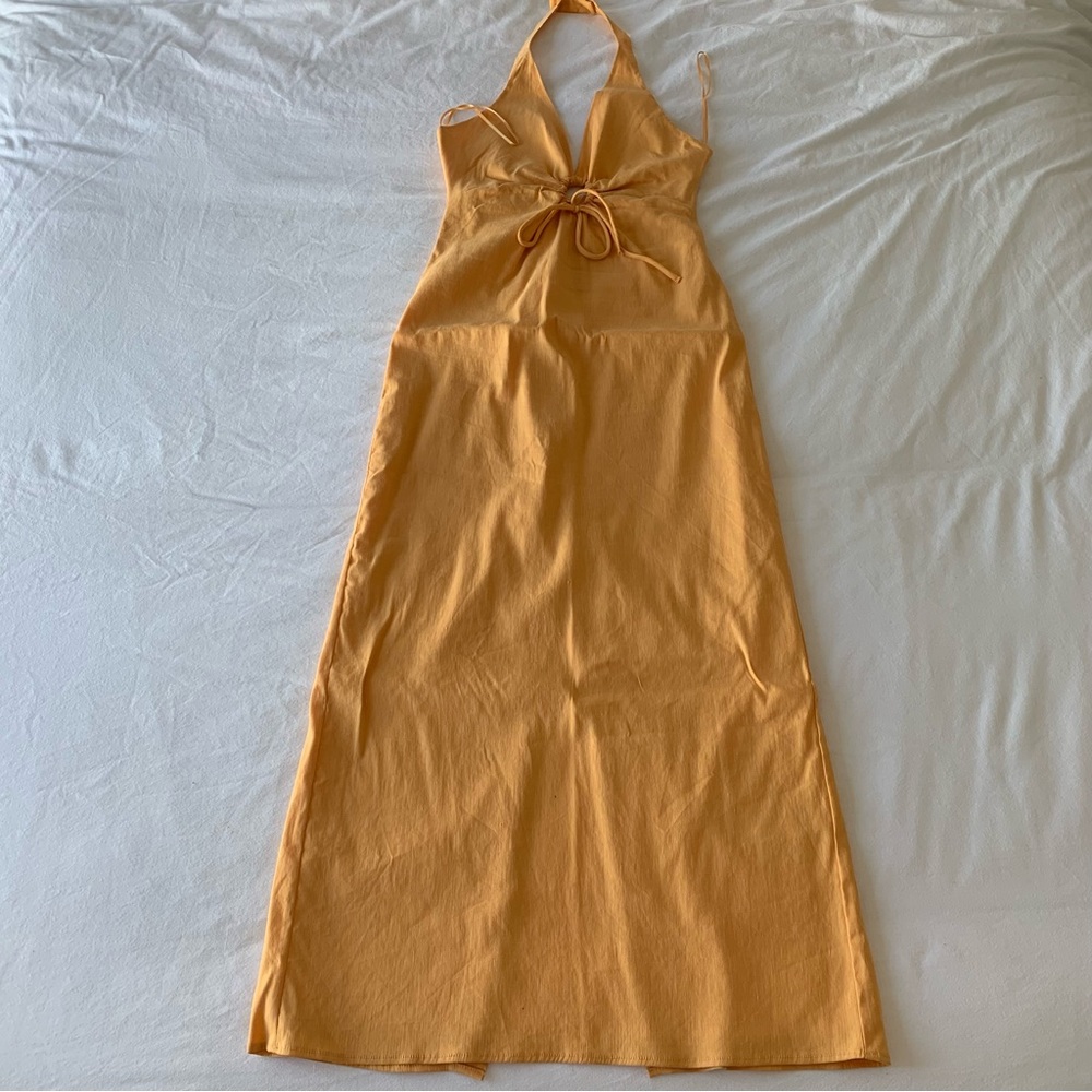 zara orange halter dress